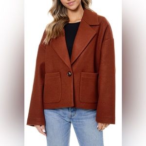 Elodie Felted Notched Lapel Boxy Short Cropped Coat Rust Brown size Small